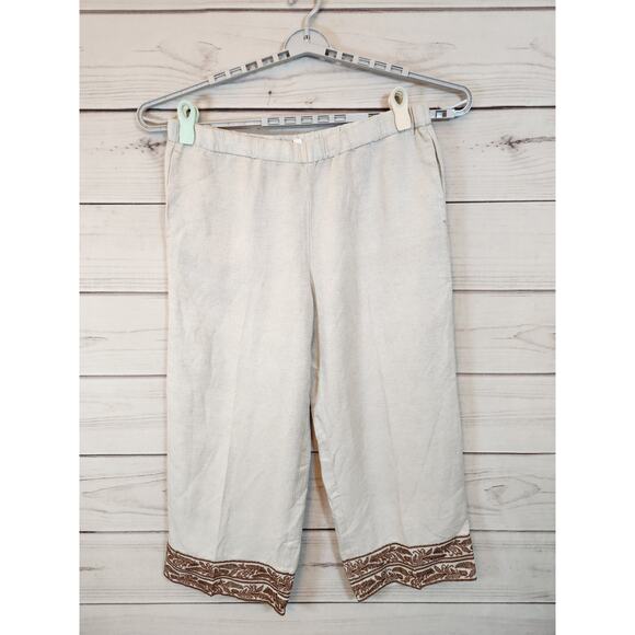 J. Jill Womens Cream Linen Solid Stretch High Rise Capri Palazzo Pant Size Large - Picture 1 of 7